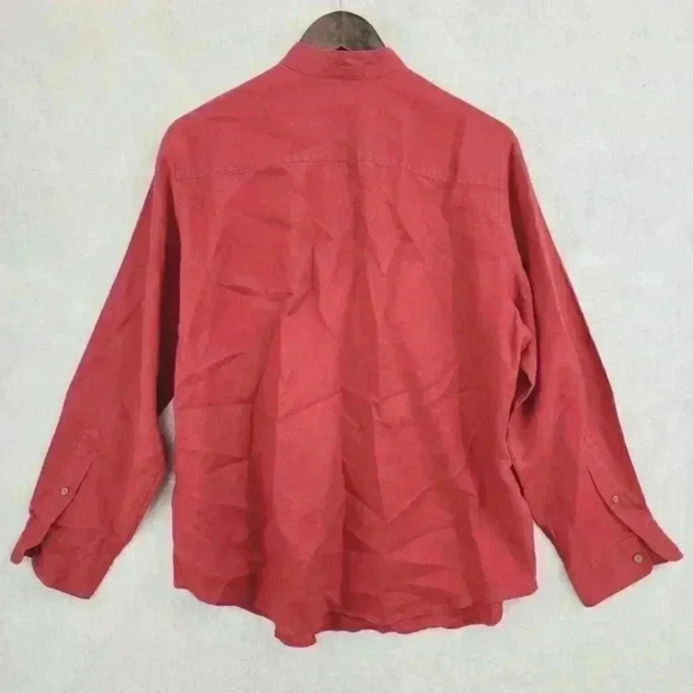 Lauren Ralph Lauren Women's 1X 100% Linen Mock‎ neck Long Sleeve Deep Red 660C - Picture 2 of 6
